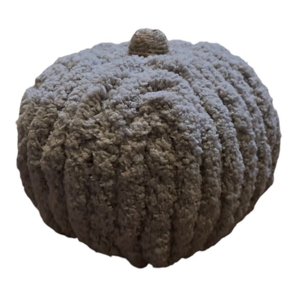 Chenille Pumpkin Halloween Fall Thanksgiving Decor Centerpiece Cozy Grey Twine - Picture 2 of 7